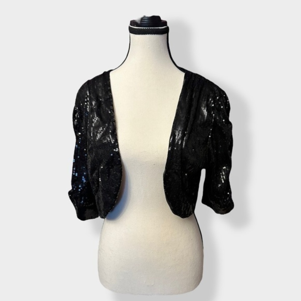 Vintage Women’s XL Mia Signature Black Sequin Shrug Disco Jacket XL
